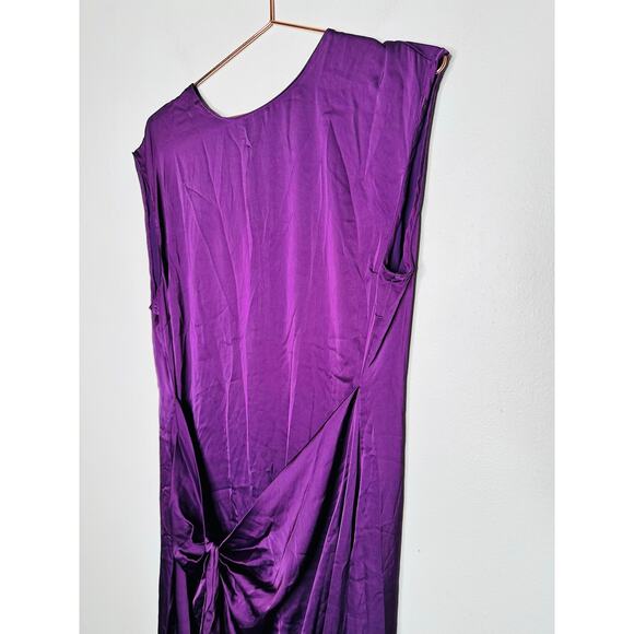 MARINA MOSCONE COLLECTIVE Purple Satin Shift Knot Sleeveless Dress Size 14 - Picture 6 of 14